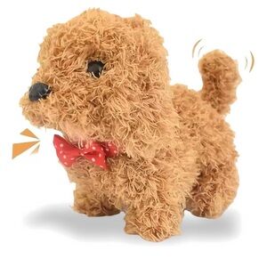 Brown Plush Electronic Dog with Red Bow